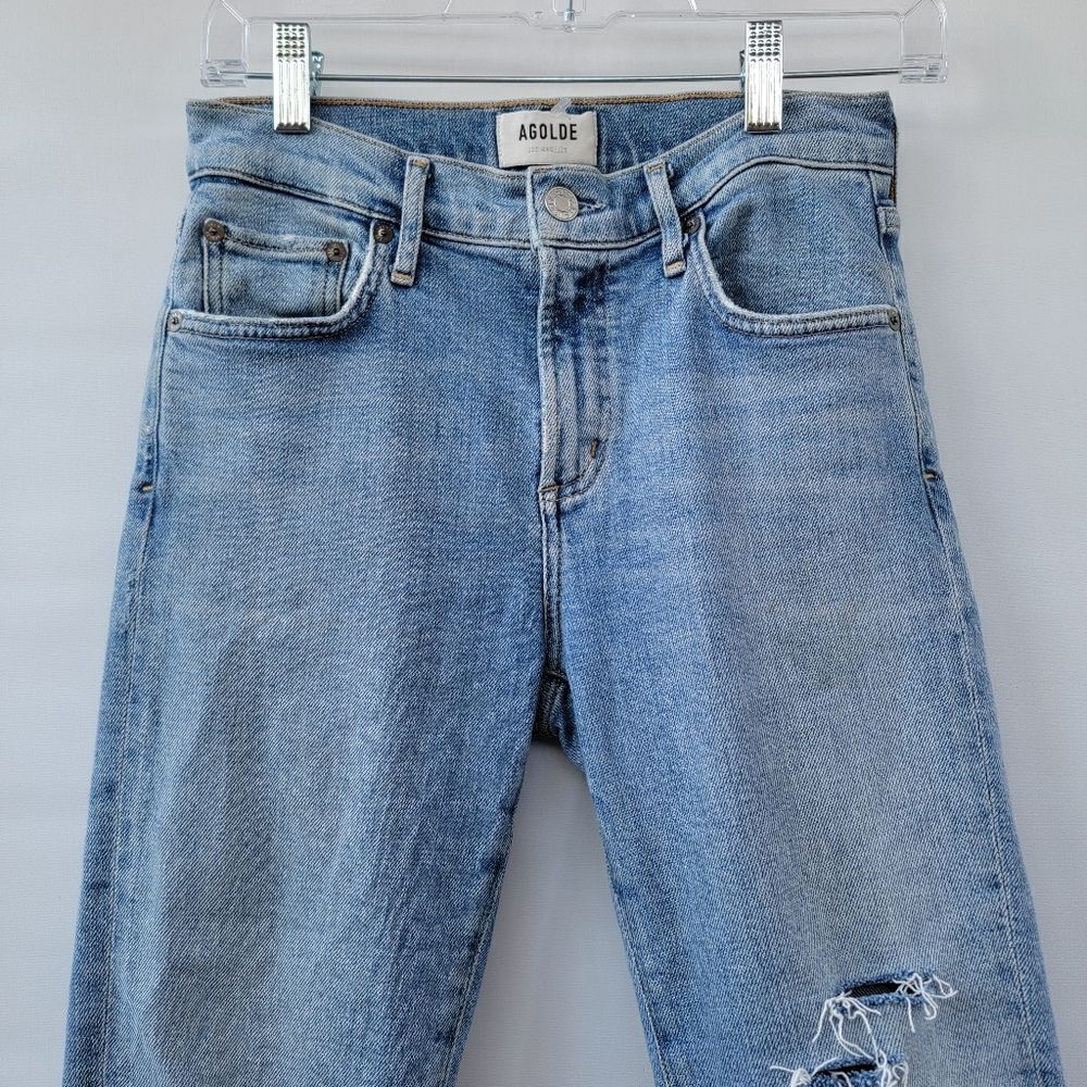 Agolde Toni Size 24 Distressed Raw Step Hem Light Wash Minimalist Cropped Jeans - Picture 3 of 14